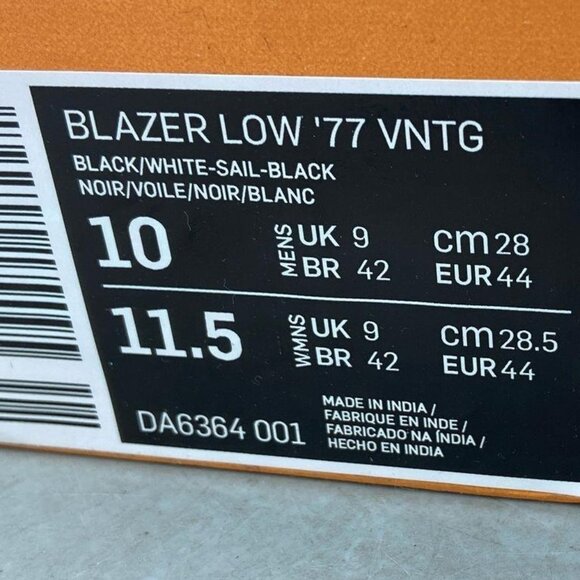 Nike Blazer Low 77 VNTG Black/Sail/White LTR DA6364-001 Retro Classic Trainer - Picture 8 of 10